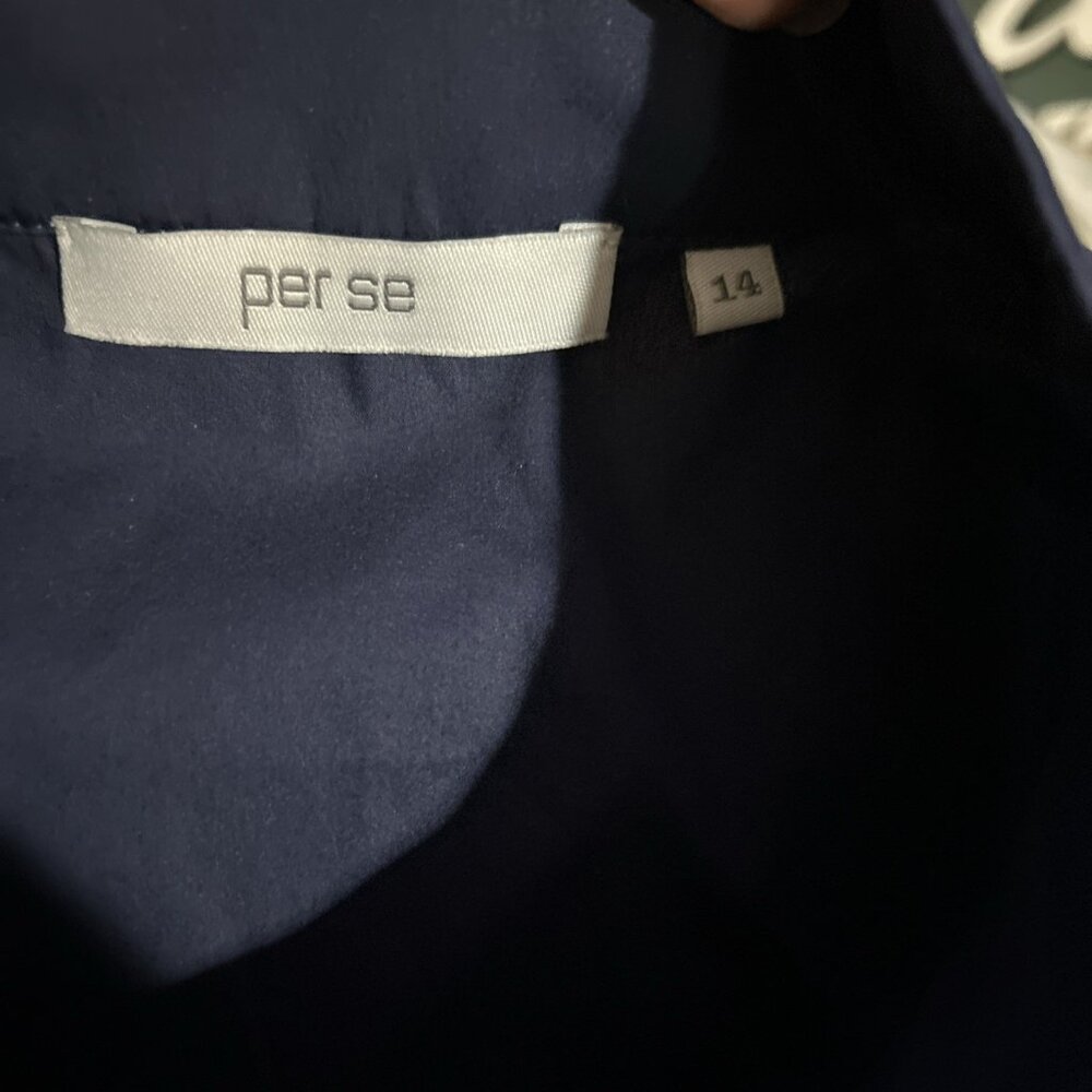 Per se By Carlisle Designer Luxurious Navy Sleeveless Shirt 14 Mandarin Collar - Picture 7 of 10